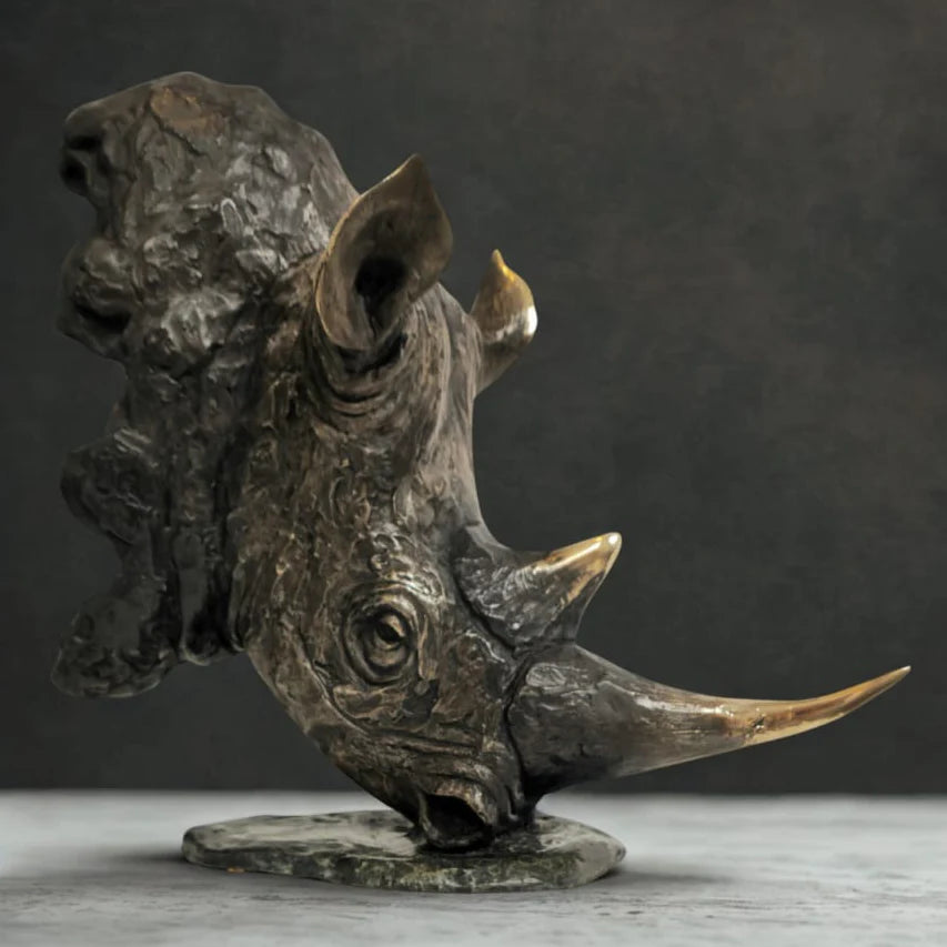 Freedom Rhino Bust Polished Bronze Sculpture